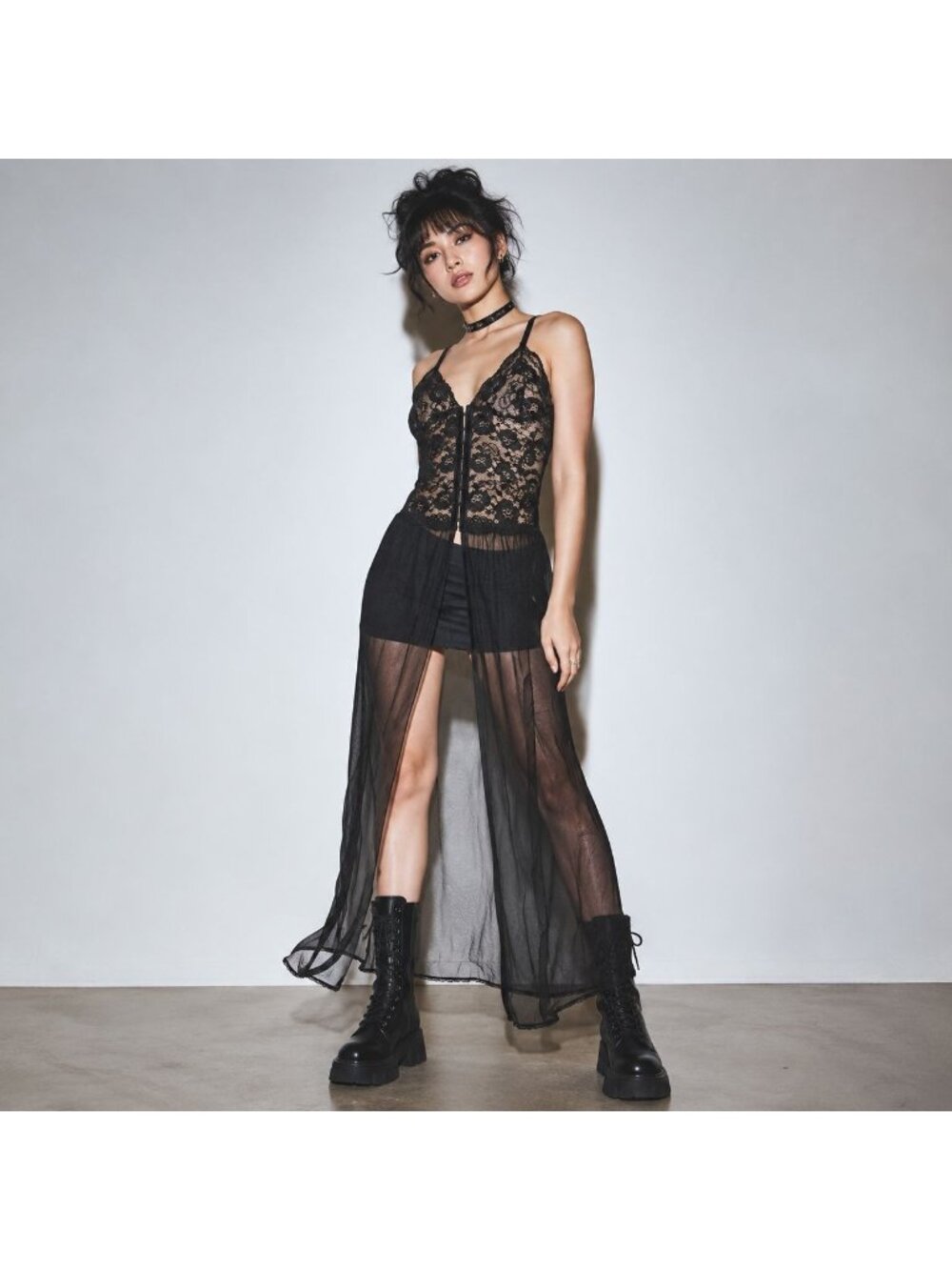 Fairy Grunge Black Sheer Lace Mesh Babydoll Maxi Slip Dress Sz S Dark Romantic